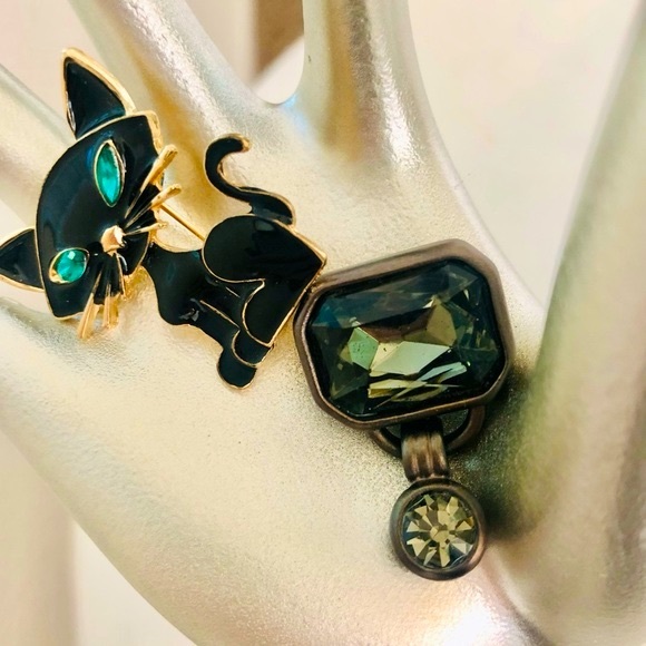 Vintage Black Cat brooch & Crystal Unique Deco Brooch - Picture 4 of 11